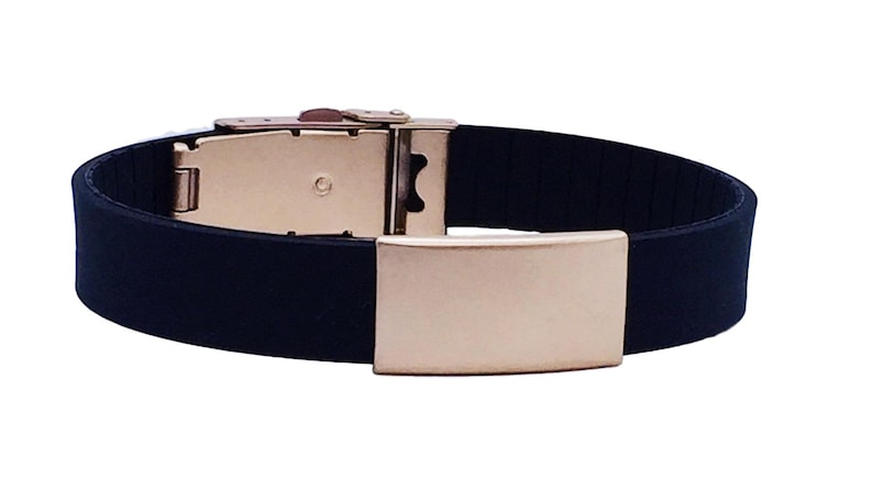 Black Bracelet 15mm ID Bracelet Diabetes Bracelet Rose Gold Faceplate Personalized Medical Bracelet