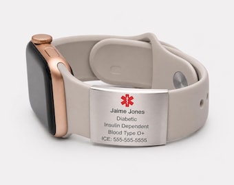 Custom Engraved Apple Watch ID Tag – Stainless Steel Medical Alert Band (38–45mm)