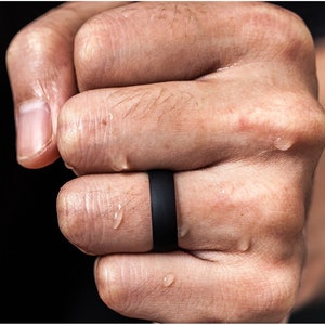 Black Silicone Wedding Ring: Hypoallergenic Gym Work Band (8.8mm)