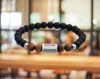 Bracciale con perline inciso, braccialetto con nome personalizzato per uomo o donna.