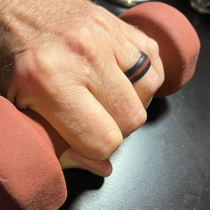 Black Silicone Ring with Red Line: Hypoallergenic, Non-Conductive Band