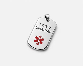 Engraved Medical Alert Dog Tag Necklace: Stainless Steel