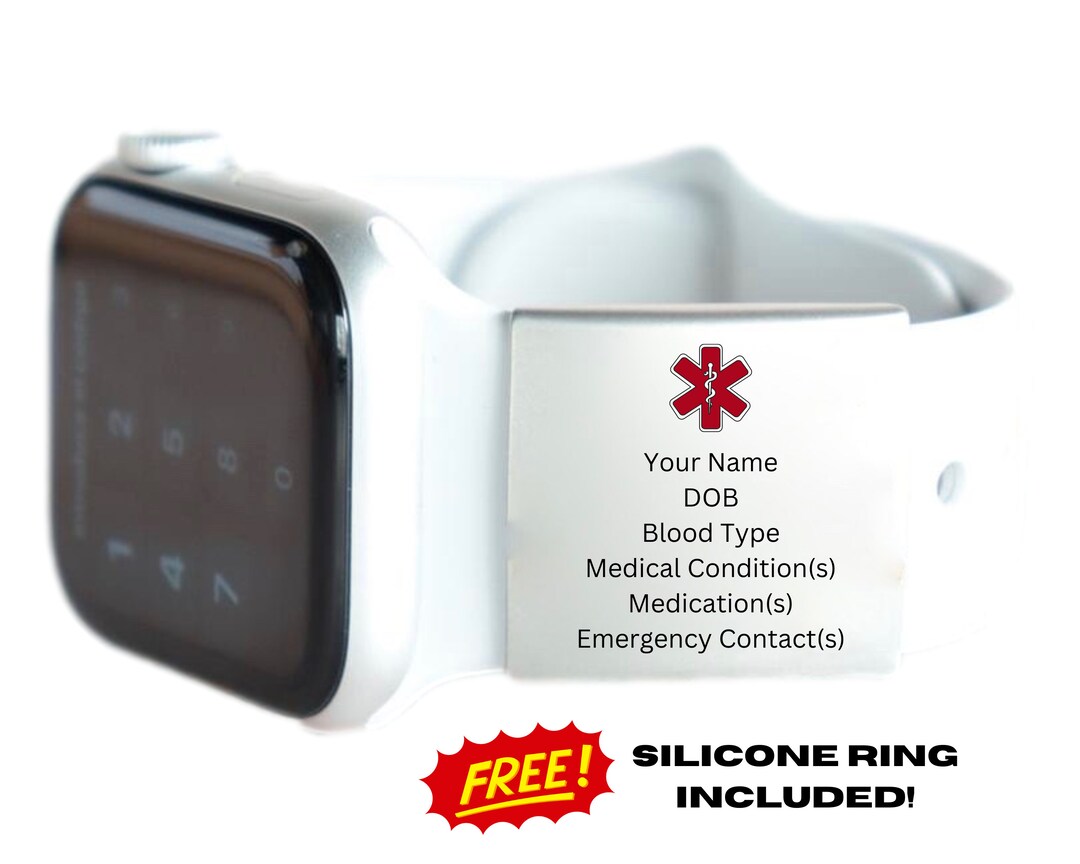 Apple Watch Medical Alert ID Tag, ID Tag for Apple Watch Band, Engraved