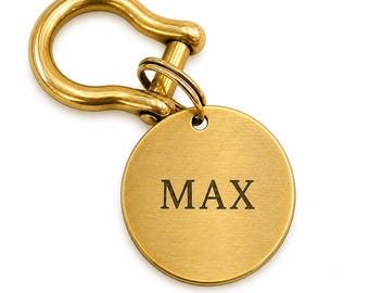 Solid Brass Pet ID Tag – 25mm Round Custom Engraved Dog Tag with D-Shackle