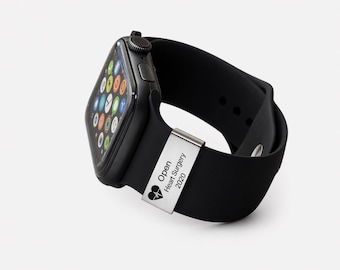 Engraved Stainless Steel Smartwatch Band ID Tag | Medical Alert Charm, Diabetic, Emergency Contact