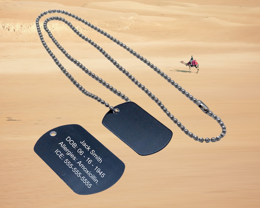 Military Dog Tag Necklace - Black Aluminum Engraved ID Necklace - Etsy