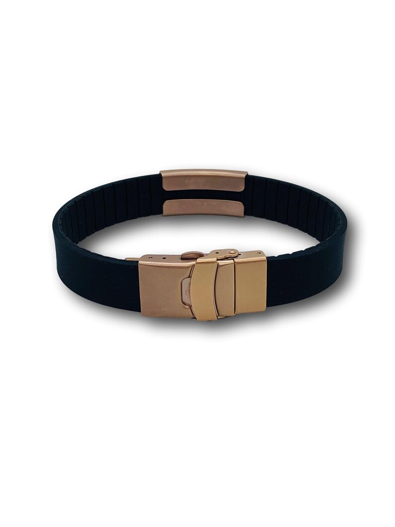 Black Bracelet 15mm ID Bracelet Diabetes Bracelet Rose Gold Faceplate Personalized Medical Bracelet