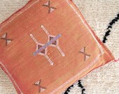 Moroccan Sabra Silk Cushion Cover Square - Handwoven - 100 Natural Sabra Silk - 50x50 cm (Orange) SB016