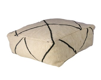 Moroccan Pouf Wool Beni Ouarain Floor Cushion - 100% Wool and Cotton - Seating Pillow - Diamonds Cushion White and Black Berber Cushion