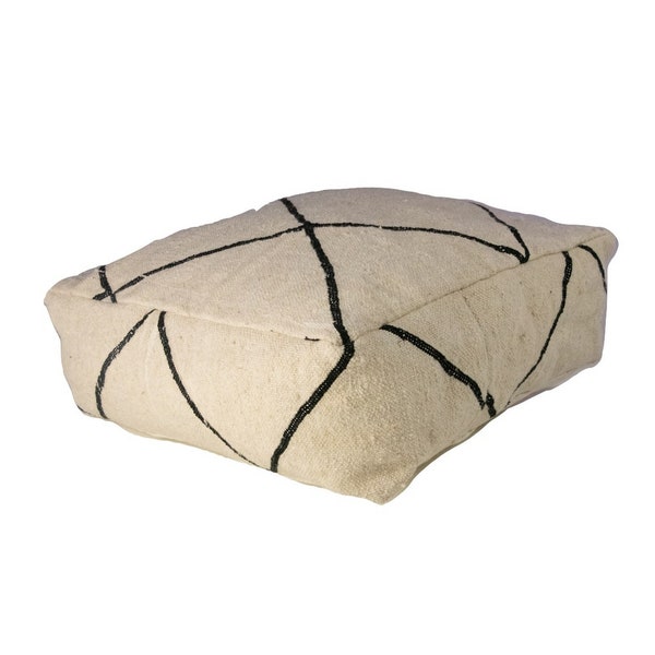 Pouf Kilim Artisanal Marocain Fait-Main - 100% Laine et Coton - Style Beni Ourain Noir et Blanc