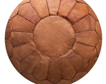 Premium XL Scandinavian Leather Pouf - Brown Cognac - Delivered Stuffed - Ottoman, Floor Cushion