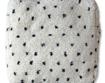 Pouf Dalmatier of Wool - Moroccan Pouf XL - Handwoven Cushion - White and Black Dotted Pillow XL