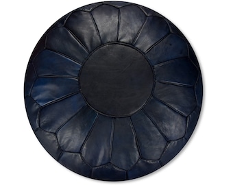 Premium XL Scandinavian Leather Pouf - Dark Blue - Delivered Stuffed - Ottoman, Floor Cushion