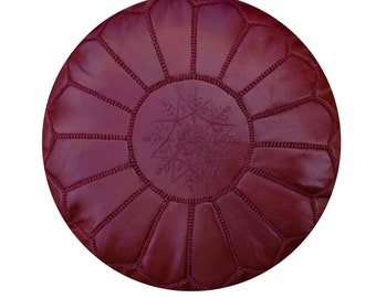 Poufs&Pillows Premium Artisanal Leather Pouffe - Handmade - Delivered stuffed - Ottoman, footstool, floor cushion (Bordeaux)