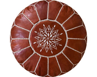 Vegetal Soft Leather Pouf - Handmade - Delivered stuffed - Ottoman, footstool, floor cushion (Honey Brown)
