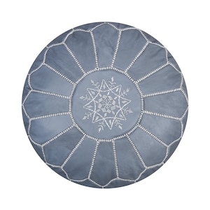 Artisanal Moroccan Leather Pouffe Handmade Delivered stuffed Ottoman, footstool, floor cushion Grey image 1