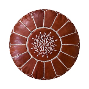 Vegetal Soft Leather Pouf - Handmade - Delivered stuffed - Ottoman, footstool, floor cushion (Honey Brown)