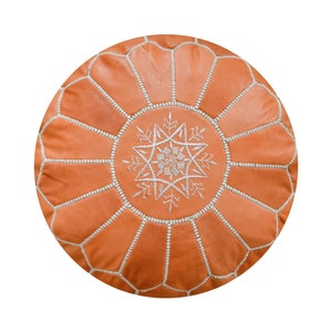 Vegetal Soft Leather Pouf - Handmade - Delivered stuffed - Ottoman, footstool, floor cushion (Natural Brown)