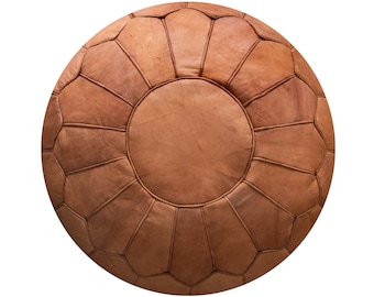 Premium XL Scandinavian Leather Pouf - Brown Cognac - Delivered Stuffed - Ottoman, Floor Cushion