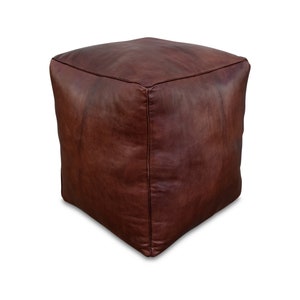 Premium Square Leather Pouf - Dark Brown - Delivered Stuffed - Ottoman, Footstool, Floor Cushion