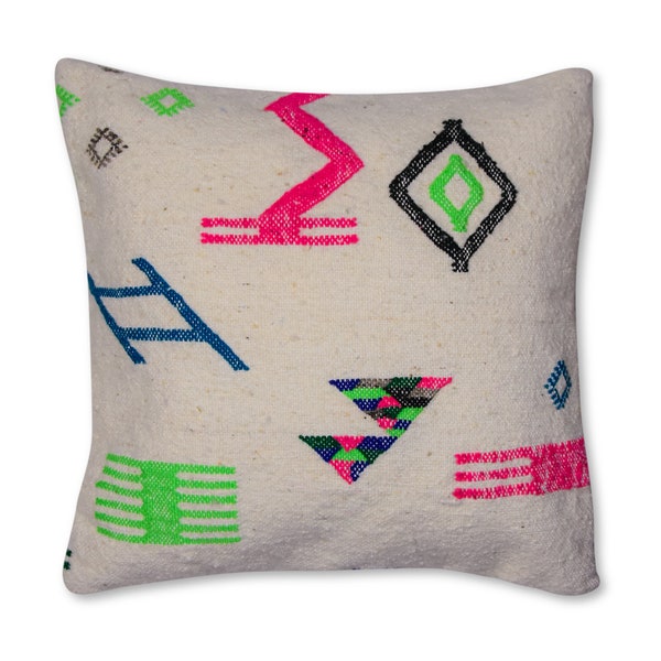 Azilal cushion cover square - Handmade - Moroccan Berber Pillows - 100% Wool and Cotton - 40x40 cm P151