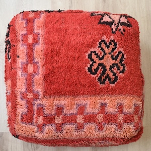 Handmade Moroccan Floor cushion - 100% Wool and Cotton - Handwoven - Vintage pouf floor pillow K1563