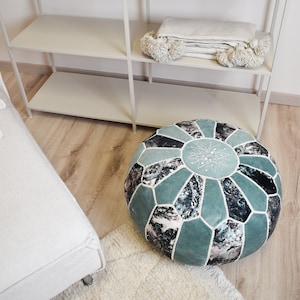 Velvet Pouf Round Green Floor Cushion Velvet Ottoman Scandinavian Pouffe Modern Handmade Cushion