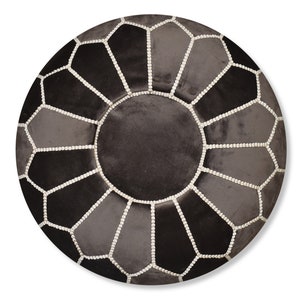 Velvet Pouf Round Grey and Brown Floor Cushion Velvet Ottoman Scandinavian Pouffe Modern Handmade Cushion