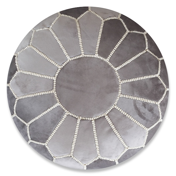 Velvet Pouf Round Grey and White Floor Cushion Velvet Ottoman Scandinavian Pouffe Modern Handmade Cushion