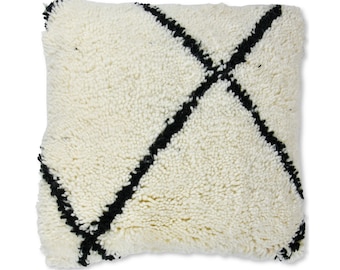 Berber Beni Ourain Cushion Cover - Handmade - 100% Wool and Cotton - 45x45 cm