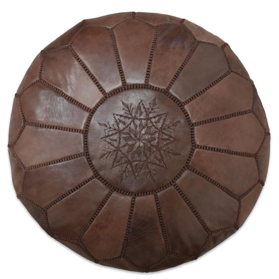 Premium Echt Leder Pouf - Braun - Handgefertigt - Gefüllt geliefert - Ottoman, Sitzsack, Fußhocker, Polsterhocker