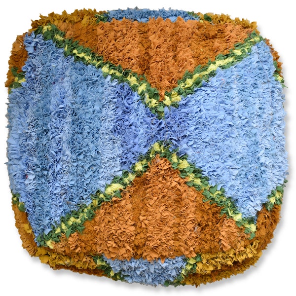 Berber Moroccan Kilim Pouf Boucharouite - 100% Wool and Cotton - Handwoven - Vintage Floor Cushion K1468