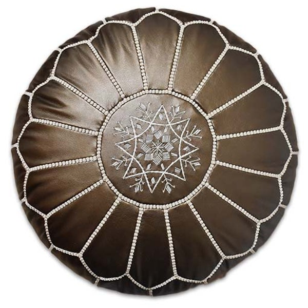 Pouf Artisanal Marocain en Faux-Cuir Fait Main - Bronze - Vendu Rembourré - Coussin de Sol, Ottoman, Repose-Pied