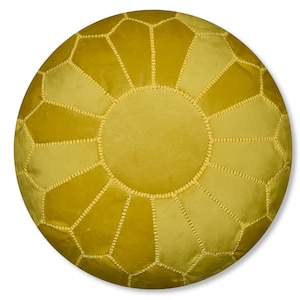 Velvet Pouf Round Yellow Floor Cushion Velvet Ottoman Scandinavian Pouffe Modern Handmade Cushion