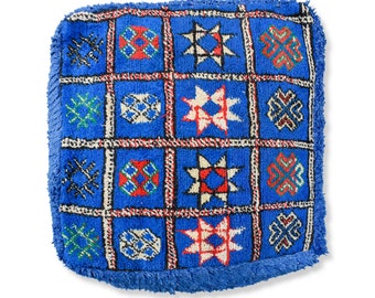 Handmade Moroccan Floor cushion - 100% Wool and Cotton - Handwoven - Vintage pouf floor pillow K1150