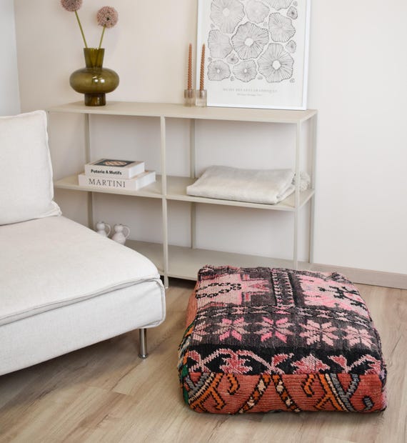 モロッコ フロアクッション キリム プーフ - 100% ウールと