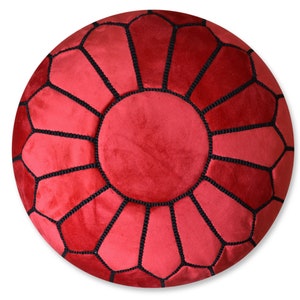 Velvet Pouf Round Red and Black Floor Cushion Velvet Ottoman Scandinavian Pouffe Modern Handmade Cushion