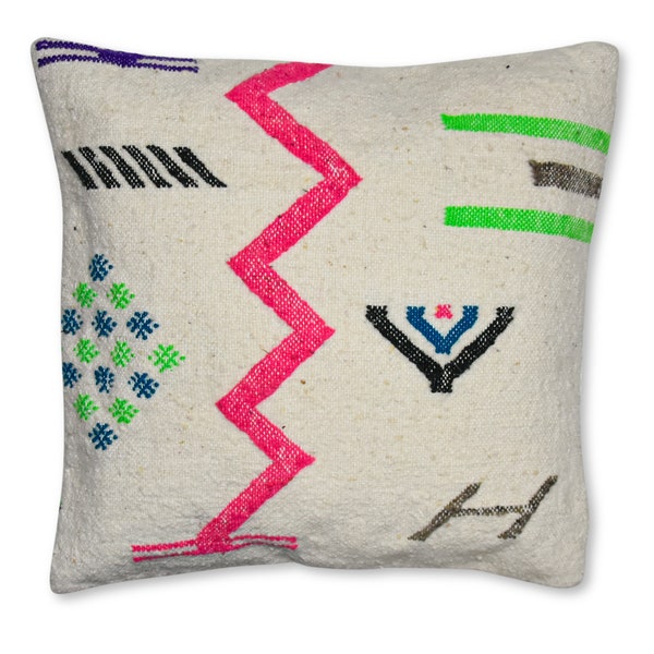 Azilal cushion cover square - Handmade - Moroccan Berber Pillows - 100% Wool and Cotton - 40x40 cm P157