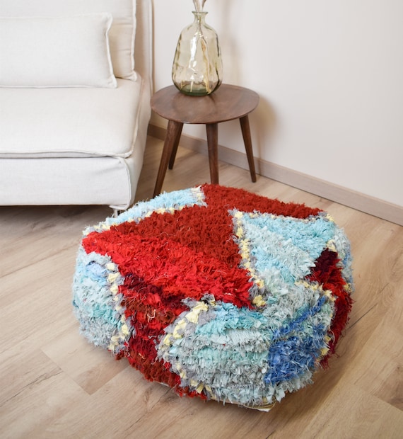 ベルベル モロッコ キリム プーフ - 100% ウールとコットン - 手織り