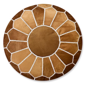 Velvet Pouf Round Brown - Floor Cushion Velvet Ottoman Scandinavian Pouffe Modern Handmade Cushion