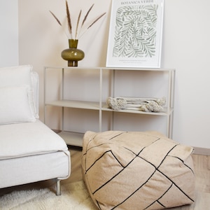 Handmade Moroccan Floor cushion - 100% Wool and Cotton - Handwoven Floor Pillow XL - Beige pouf floor pillow