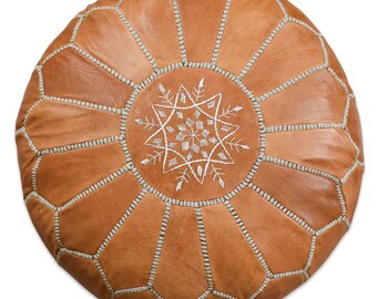 Pouf in morbida pelle vegetale - Fatto a mano - Consegnato imbottito - Pouf, poggiapiedi, cuscino da pavimento (marrone naturale)
