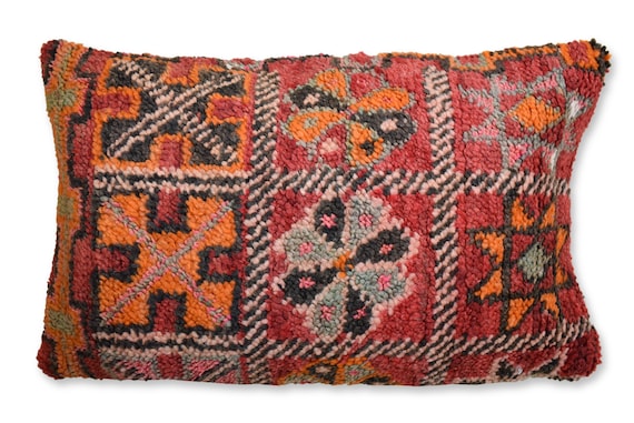 Berber Cushion Cover Rectangle Handmade Throw Pillow 100 Wool and Cotton Bohemian Cushion for Sofa 55x35 cm P705