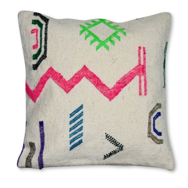 Azilal cushion cover square - Handmade - Moroccan Berber Pillows - 100% Wool and Cotton - 40x40 cm P159