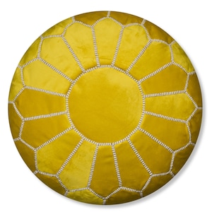 Velvet Pouf Round Yellow Floor Cushion Velvet Ottoman Scandinavian Pouffe Modern Handmade Cushion