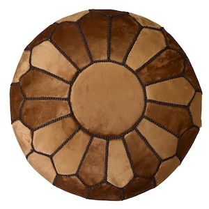 Velvet Pouf Round Caramel Brown Floor Cushion Velvet Ottoman Scandinavian Pouffe Modern Handmade Cushion