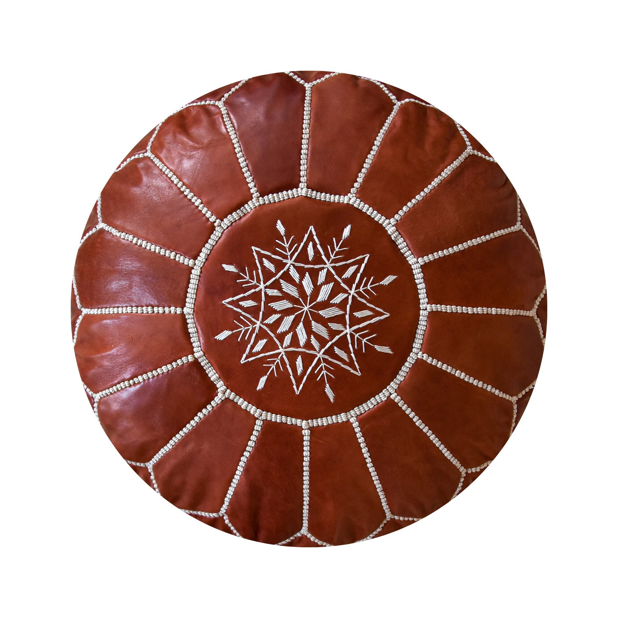 See The Good Pouf In Pelle Vegetale Miele | Poggiapiedi Ottomano Fatto A Mano In Marocco, Imbottito, 55x35 Cm