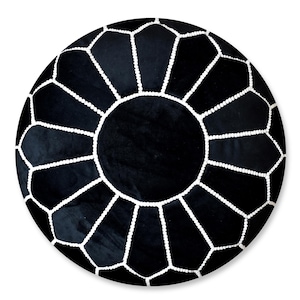 Velvet Pouf Round Black Floor Cushion Velvet Ottoman Scandinavian Pouffe Modern Handmade Cushion