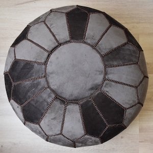 Velvet Pouf Round Brown Grey Floor Cushion Velvet Ottoman Scandinavian Pouffe Modern Handmade Cushion