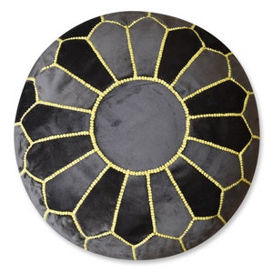 Velvet Pouf Round Brown and Yellow - Floor Cushion Velvet Ottoman Scandinavian Pouffe Modern Handmade Cushion